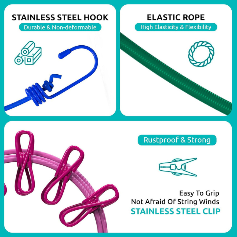 Cloth Drying Rope with Two-Sided Hooks (Heavy Quality) (Pack of 2)