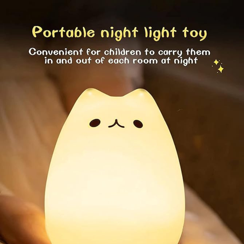 Thrifty 999 Rechargeable Cat Night Light – Cute Silicone Cat Lamp with Warm White & 7-Color Breathing Modes | USB/Battery Powered | Nursery Nightlight for Kids, Babies & Gifts