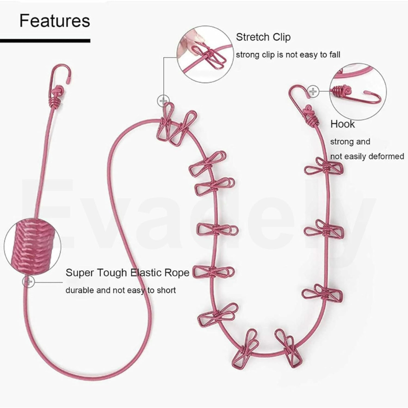 Cloth Drying Rope with Two-Sided Hooks (Heavy Quality) (Pack of 2)