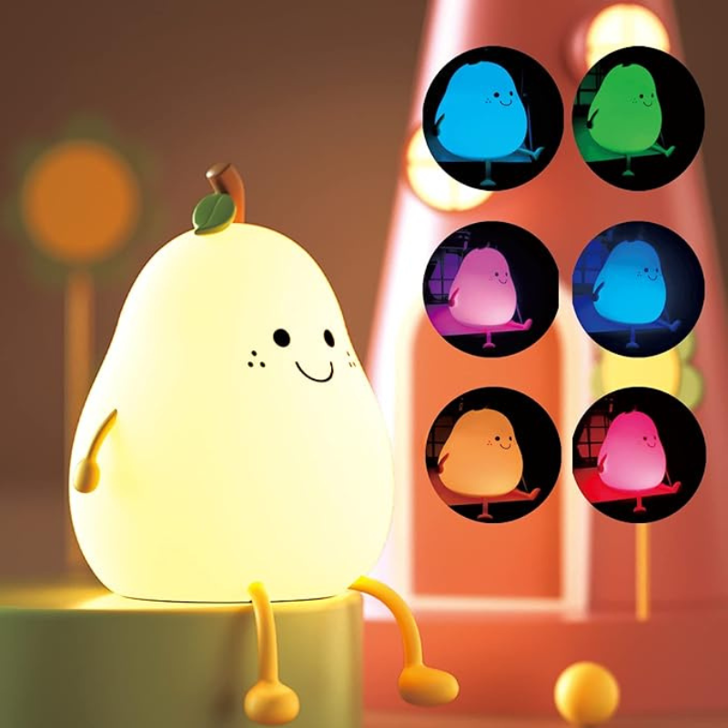 thrifty 999 Cute Pear LED Night Light – 7-Color Rechargeable Lamp for Kids