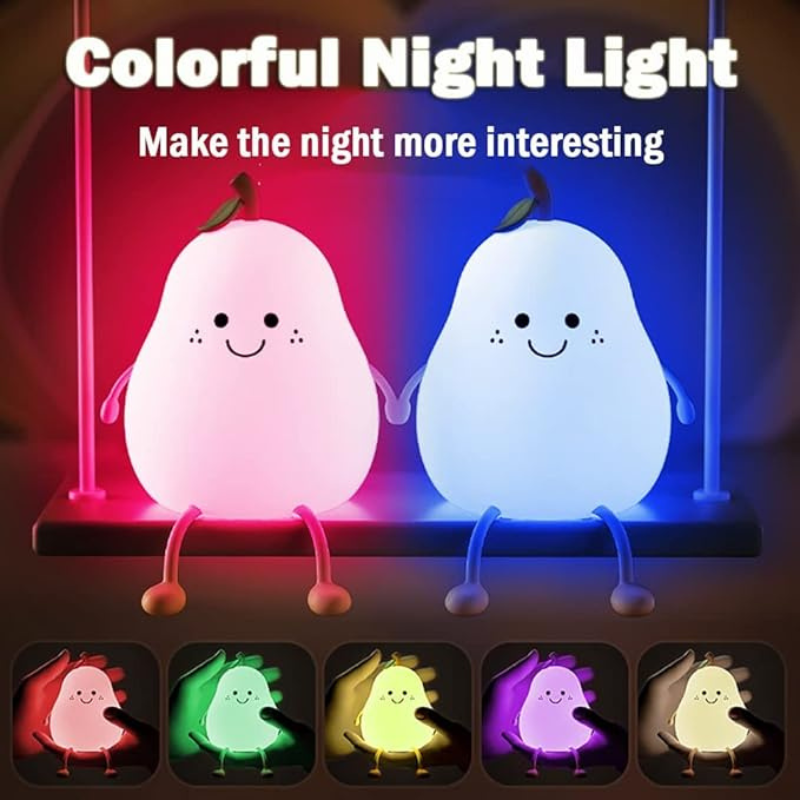 thrifty 999 Cute Pear LED Night Light – 7-Color Rechargeable Lamp for Kids