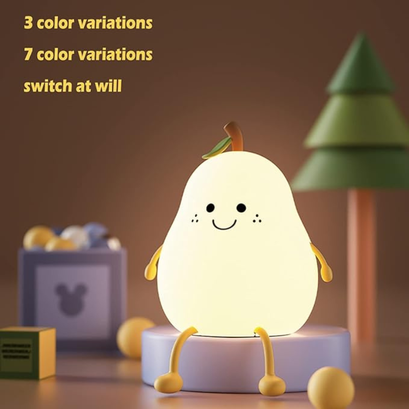 thrifty 999 Cute Pear LED Night Light – 7-Color Rechargeable Lamp for Kids