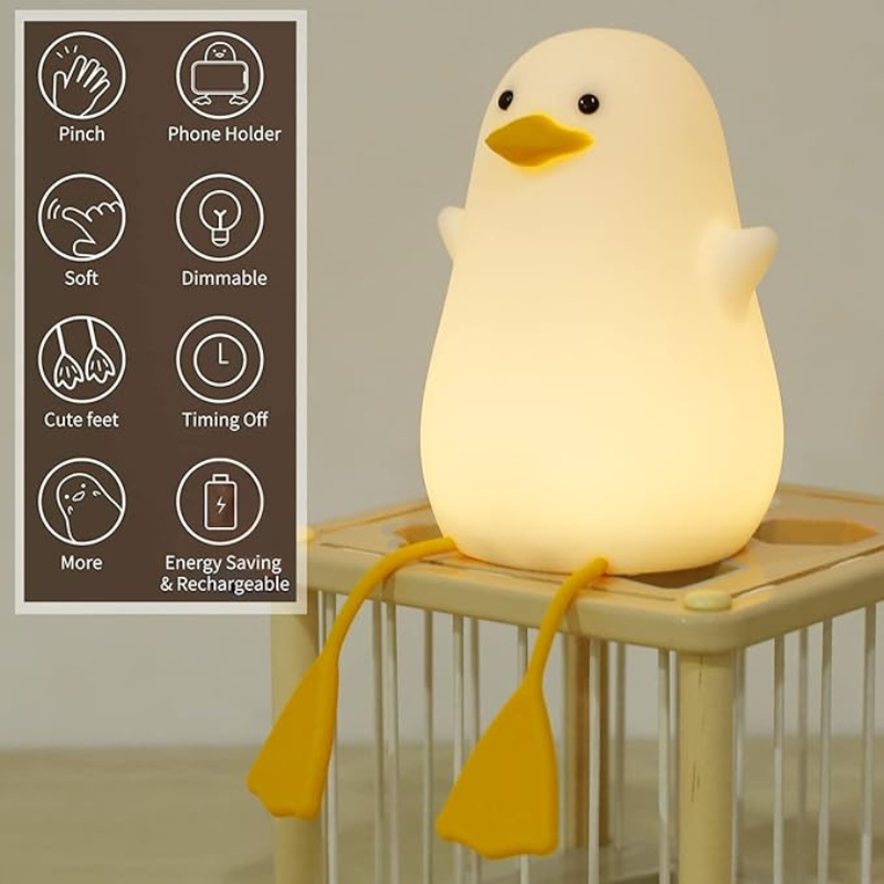 thrifty 999 SoftGlow Duck Night Light – USB Rechargeable Baby Nursery Lamp with Timer, Dimming, and Safe Silicone Build – Perfect Bedside LED Gift for Kids & Birth Celebrations