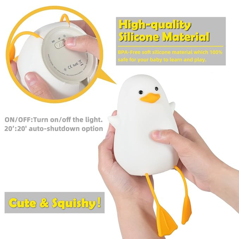 thrifty 999 SoftGlow Duck Night Light – USB Rechargeable Baby Nursery Lamp with Timer, Dimming, and Safe Silicone Build – Perfect Bedside LED Gift for Kids & Birth Celebrations