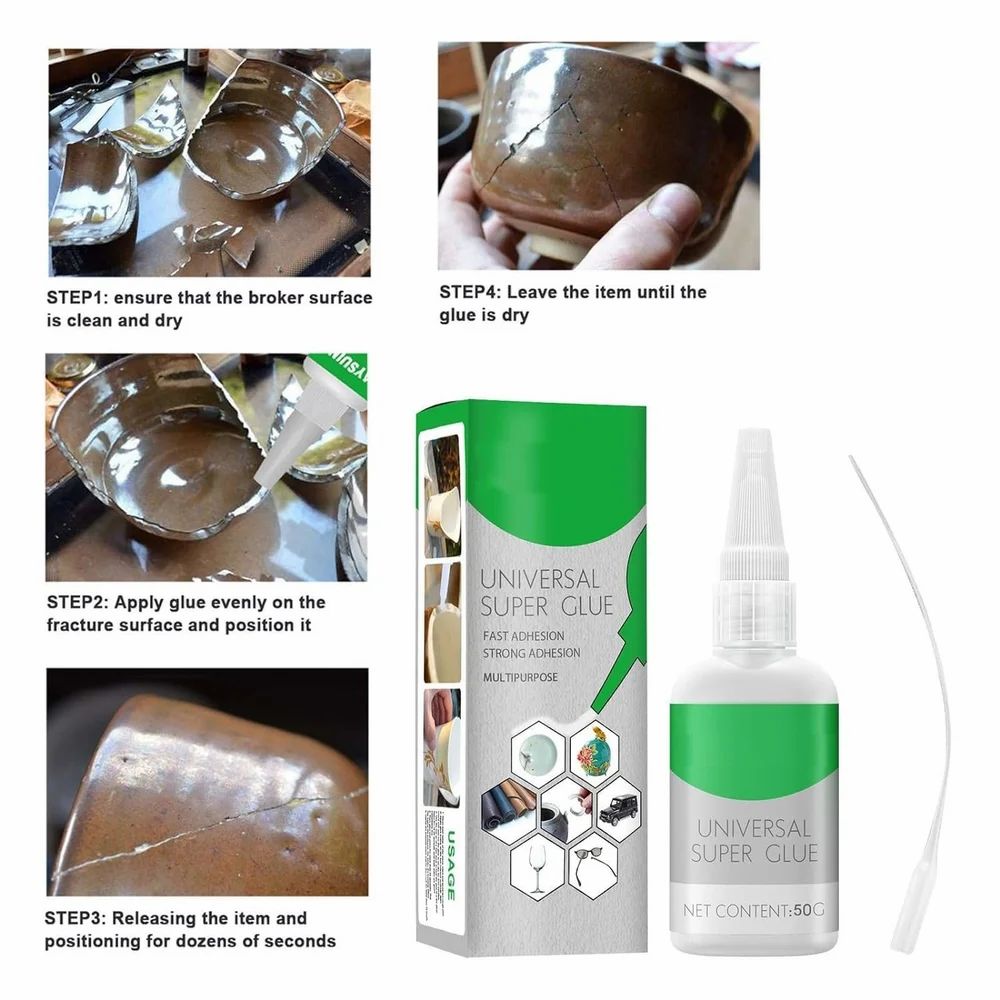 Universal Super Glue (Pack of 2) – High-strength, waterproof, quick-dry adhesive for plastic, wood, metal, glass & shoes